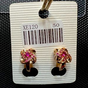 Gold Trinity Earrings with Fuchsia zirconia